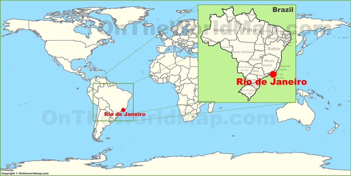 எங்கே ரியோ டி ஜெனிரோவில் அமைந்துள்ள உலக வரைபடத்தில்